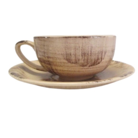 Vintage Barkwood Vernonware Coffee Cup & Saucer 1950’s California USA Pottery - Picture 1 of 9